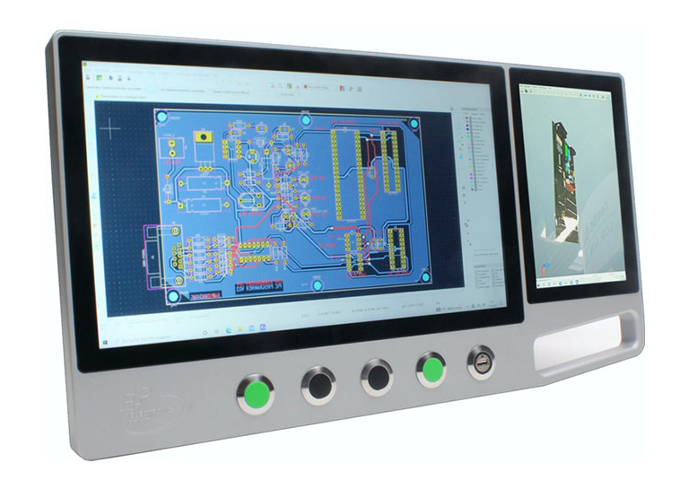 Kundenspezifisches Multitouch-HMI mit mechanischen Tastern und kundenspezifischem Gehäuse
